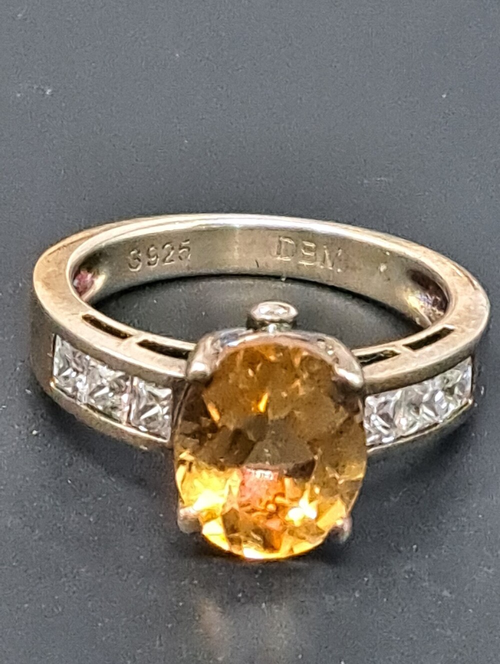 De Buman Sterling, Citrine and CZ Ring - Size 5 3/4